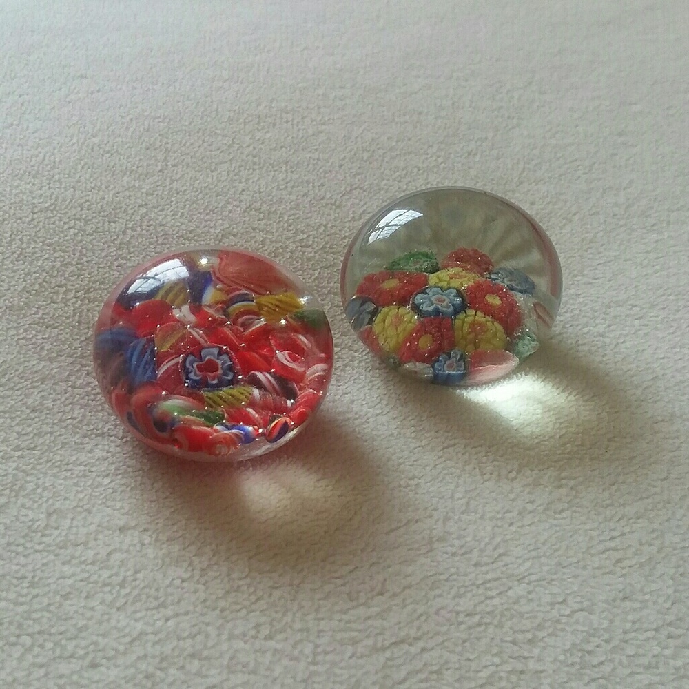 Set of 2 Small VTG Millefiori Glass Paperweights